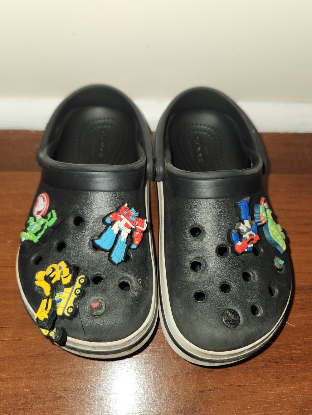 Kids Black Crocs Crocband Clogs with Transformers Charms boys size 11c